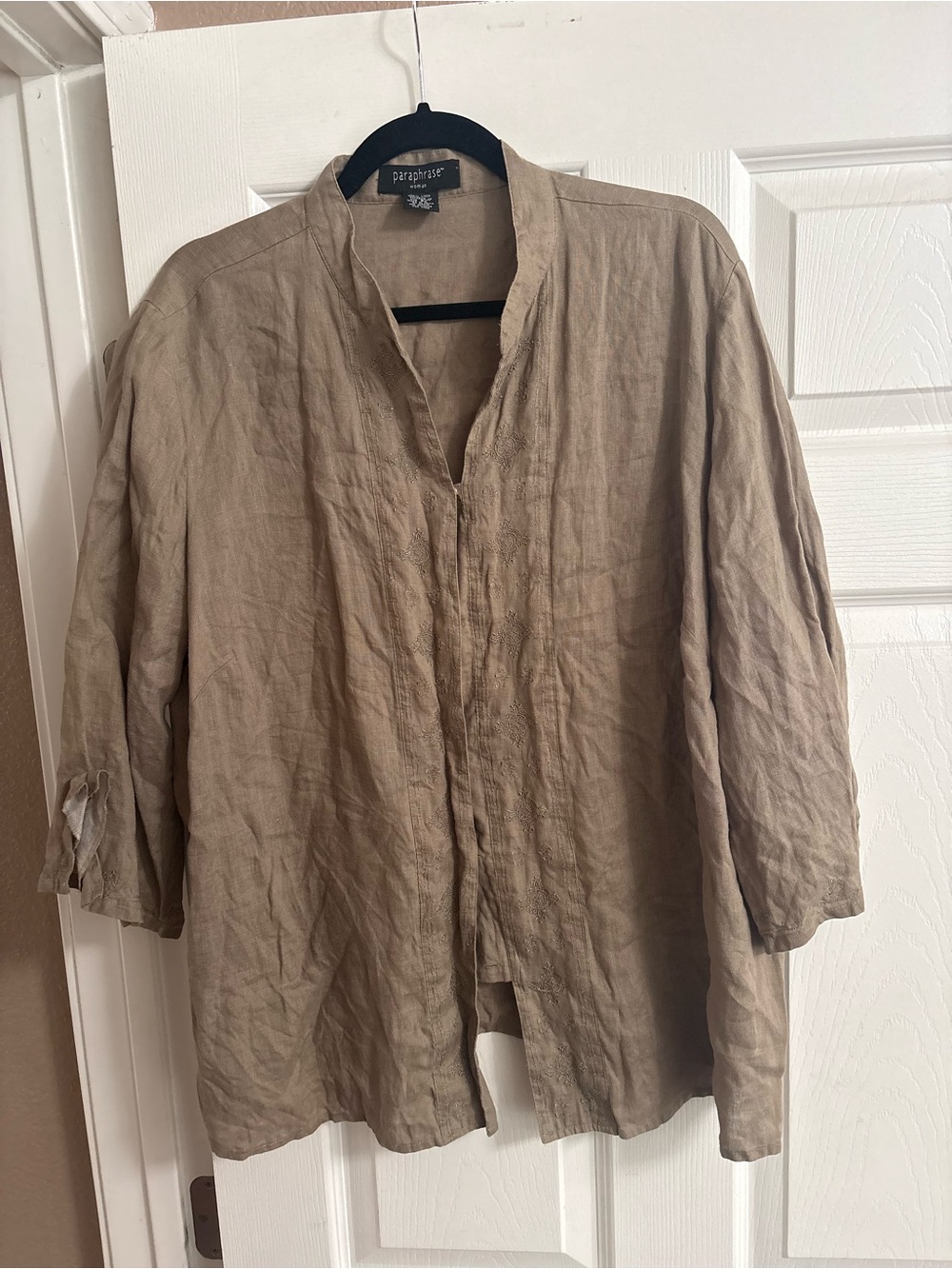 100% Linen Paraphrase blouse top quiet luxury embroidered lagenlook vintage 2X